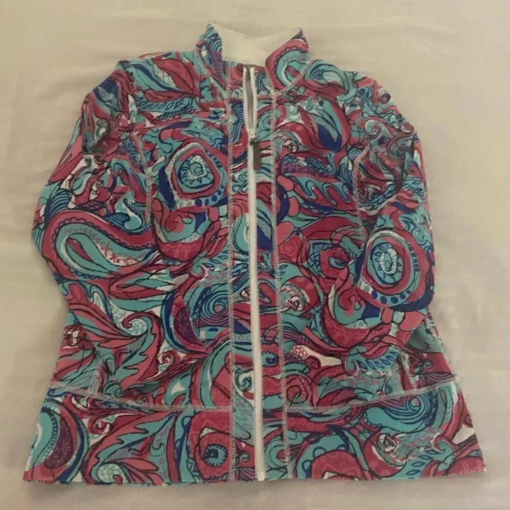 Talbots Jacket Womens Full Zip Long Sleeve Floral Blue Pink medium petite